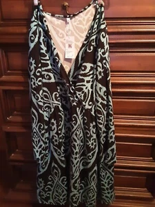 AUSELILY Women Long Sleeve Deep V Neck Dress Turquoise Black 3XL New - Picture 1 of 10