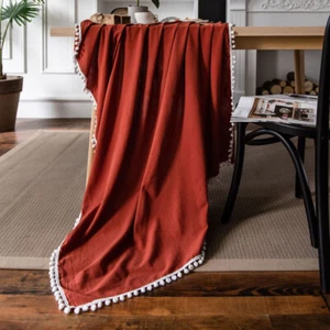 Cotton Tablecloth Tassel Pom Table Cloth Cover Banquet Dining Kitchen Home Decor - Picture 1 of 42
