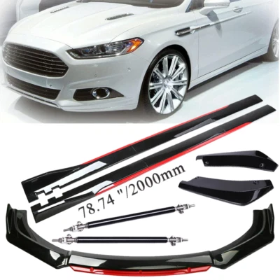 Gloss Black Strut Rod Front Bumper Lip Spoiler Splitter For Ford Fusion 06-20 Foto 1 de 4