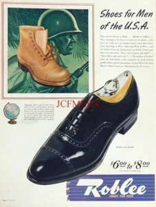 ROBLEE Men's Shoes & Boots for the Military 1943 Advert - Original WW2 Print - Picture 1 of 2