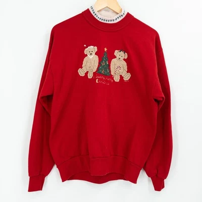 Sudadera de Navidad de oso de peluche de arte popular vintage para mujer L roja abuela cabaña divertida Foto 1 de 4