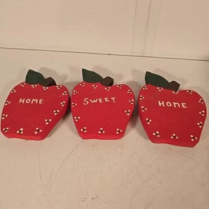 Wooden Fresh Apple Home Decor Kitchen Entryway Red Apples Home Sweet Home - Picture 1 of 8