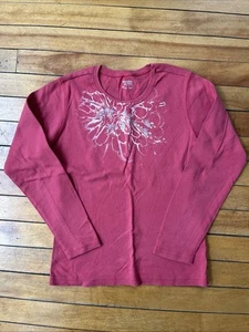 Camiseta mediana Columbia para mujer con gráfico floral manga larga malva - Imagen 1 de 9