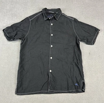 Tommy Bahama Mens Button Up Shirt Medium Black 100 % Linen Short Sleeve - Image 1 of 4