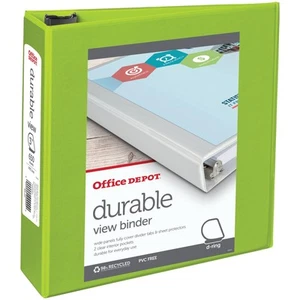 Office Depot Brand Durable D-Ring View Binder, 3" Rings, Letter Size, Green - Picture 1 of 7