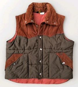 Vintage 80s Wrangler Western Puffer Vest Corduroy Yoke Tobacco Brown XL USA - Picture 1 of 15