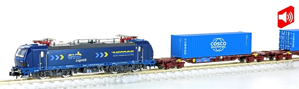 Lemke N LC96004S Güterzug Elektrolok BR 192 + 2x Containerwagen EVB, Ep.VI, Snd  - Bild 1 von 1