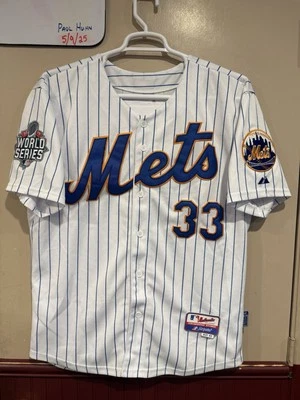 Camiseta deportiva de béisbol a rayas de colección Matt Harvey de los Mets de Nueva York 2015 Serie Mundial MLB 40 Foto 1 de 4