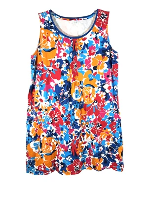 Lands End Ladies Tank Dress Plus Size 2X orange red blue Floral casual day - Image 1 of 4