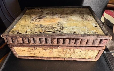 Lrg Vintage Rustic Wooden Birch Bark Twig  Hinged Storage Box  Adirondack Cabin - Image 1 of 4