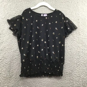 Good Luck Girl Kids' Print Mesh Top Black Floral L - Picture 1 of 3
