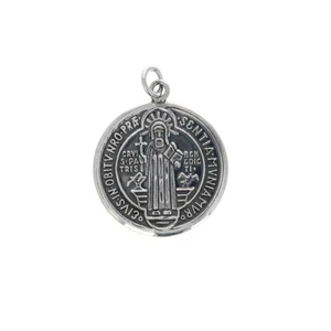 Ciondolo in argento sterling, grande medaglione di San Benedetto, 21 mm, 925, San Benito - Foto 1 di 3