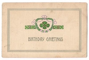 FOUR LEAF CLOVER St Patrick's Day Vintage Postcard BIRTHDAY GREETINGS No Back - Picture 1 of 1