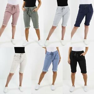 Womens Magic Shorts Italian Lagenlook Ladies Casual Stretch Jogger Style Trouser