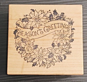 PSX Seasons Greetings Christmas Wreath Rubber Stamp vintage F-158 Greeting Cards - Picture 1 of 11