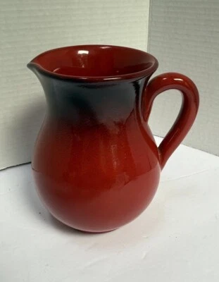 Vintage Italian Stoneware Ceramic Pitcher Red & Black Ombre Glaze 1960's - Image 1 of 4