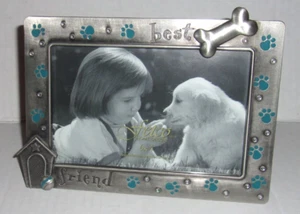 FETCO HOME DESIGNS Dog BEST FRIEND Themed Silver Metal Picture Frame 4x6 - Picture 1 of 3