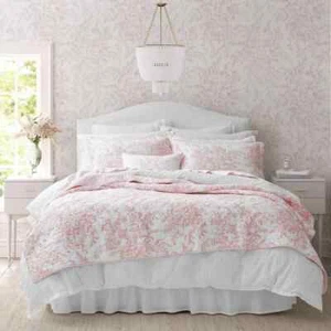 NEW! ~ COZY COUNTRY COTTAGE CHIC SOFT PINK WHITE SHABBY LEAF ROMANTIC QUILT SET - Picture 1 of 5