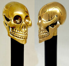 Solid Brass Skull Head Handle Vintage Style Victorian Wooden Walking Stick Cane