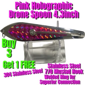 Pink Holographic Drone Trolling Spoon 11cm 4.3 Inches With Mustad Hook - Picture 1 of 7