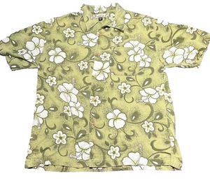 O'Neill Hawaiian Shirt Vintage Mens Large Green Floral Tiki  Barkcloth Cotton - Picture 1 of 8