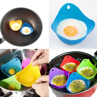 US 4 Pack Egg Poacher Silicone Poaching Cups Boil Microwave Stove Top Cook Egg