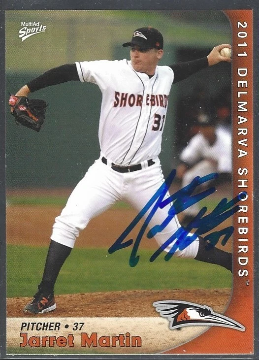 2011 MultiAd Sports Delmarva Shorebirds #12 Jarret Martin IP auto signed card - Image 1 of 1