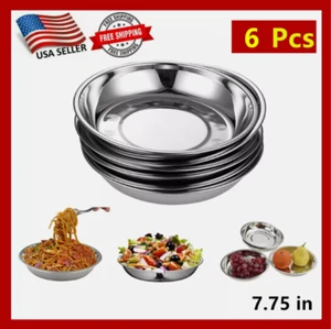 6 Pcs Stainless Steel Round Plates 7.75" Dinner Plate Dish Camping Picnic - Picture 1 of 10