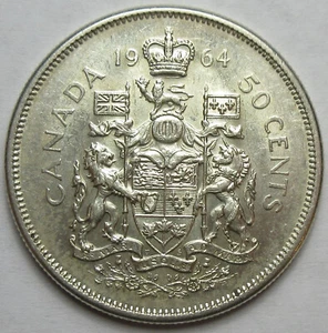 Moneda de cincuenta centavos canadienses de plata 1964 (#55a) - Imagen 1 de 2