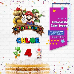 Super Mario Brothers Cake Topper Personalised *STURDY* Birthday Party Decoration - Picture 1 of 2