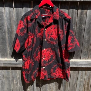 90s y2k ELE Laguna Beach camp collar black red dragon Asian tropical shirt sz XL - Picture 1 of 8