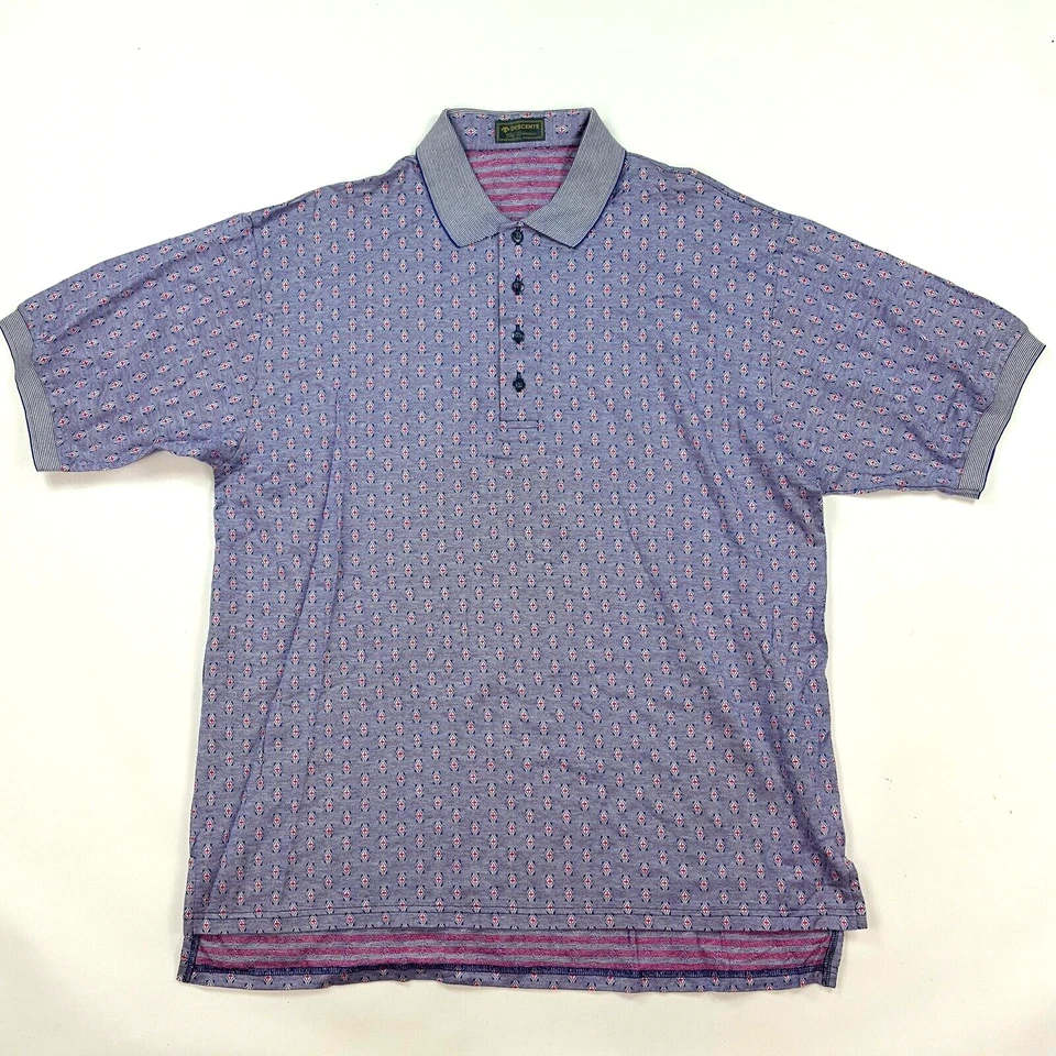 Blue Striped Flag Men's Large Collared Short Sleeve Polo Dress Golf Shirt Tennis - Image 1 of 4