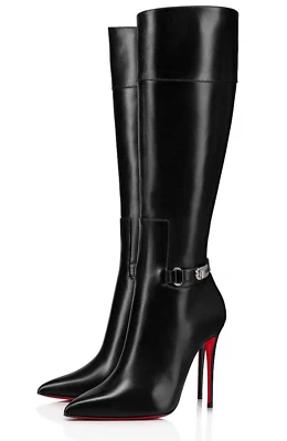 Christian Louboutin Lock Kate Botta 100 Black Leather Knee High Heel Boot 37 - Image 1 of 4