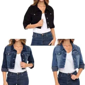 Ladies Oversized Denim Jacket Long Sleeve Womens Plus Size Jean Cropped Jackets - Picture 1 of 17