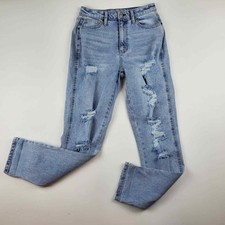 Arizona Jean Co. Light Wash Denim Hi Rise High Waist Distressed Crop Mom Pant 5