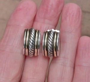 Retired David Yurman Cable Classic Hoop Earrings - 14K/925 - Can Wear Two Ways - Picture 1 of 8