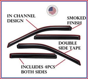 In Channel Rain Guards Smoked Window Visors 4PCS FOR Cadillac XT5 2017-2020 - Picture 1 of 5