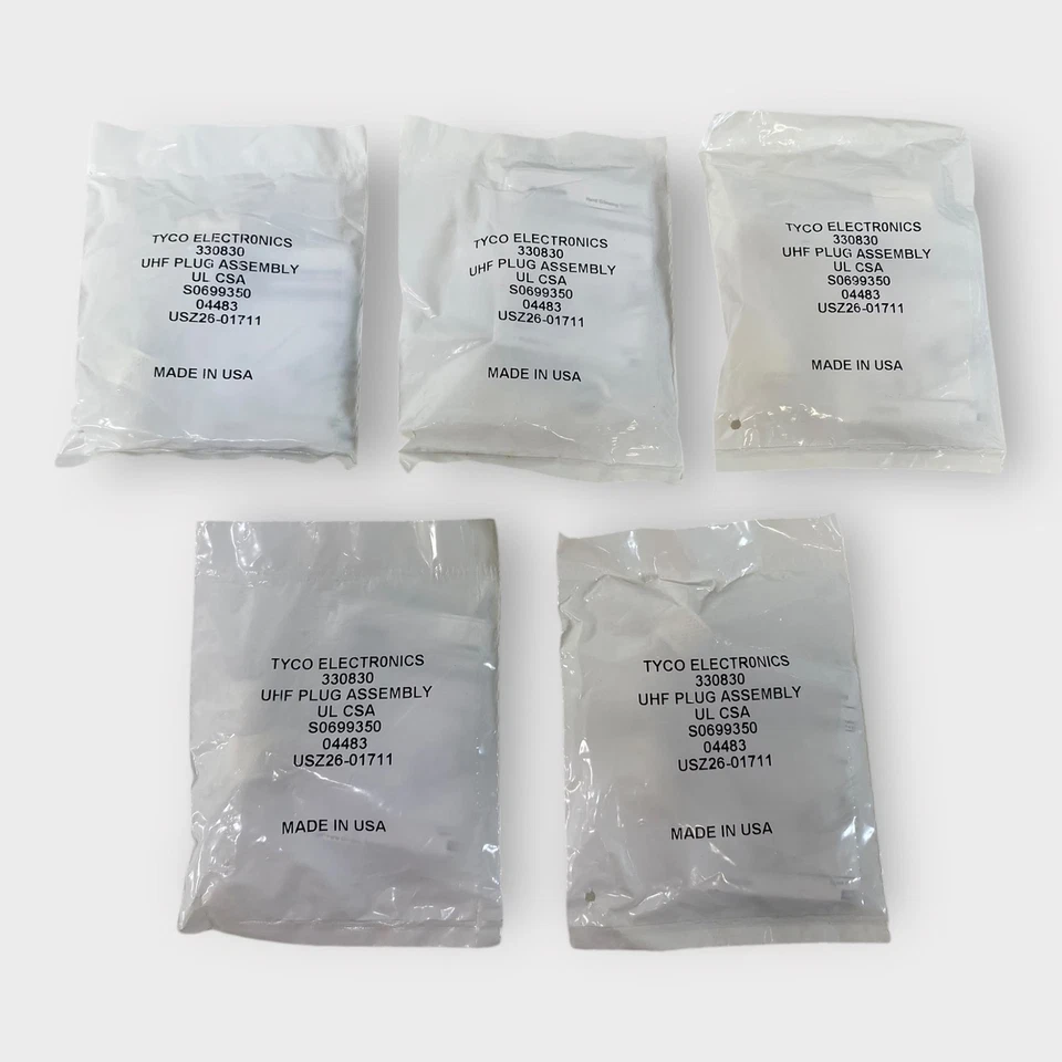 Tyco 330830 Plateado Coaxial UHF Cable Conexión Macho Pin Enchufe Crimpado Recto CANTIDAD 5 Foto 1 de 4