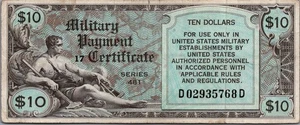 Series 481 $10 (Military Payment Certificate) 1st Printing VF Pick S837-1 - Picture 1 of 12