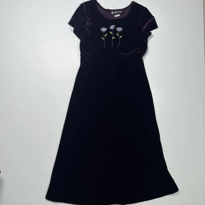 Vestido Vintage All That Jazz Terciopelo Triturado Talla S/M Ciruela Profunda Floral Cachicho Foto 1 de 4