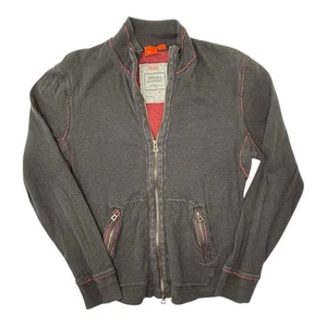 Hugo Boss Black Cotton Zip-Up Red Distressed Stitching Jacket Size Med EUC - Picture 1 of 12