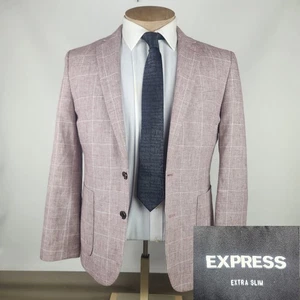 Abrigo deportivo Express para hombre 38S extra delgado borgoña ventana panel algodón lino Blazer - Imagen 1 de 11