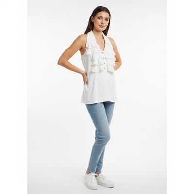 Blusa informal vintage Contempo blanca con volantes sin mangas botones dorados talla mediana Foto 1 de 4