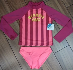 Arizona Jean Co. Girls Size XS 6/6X Rash Guard Swim Top Stripe Mermaid Vibes  - Picture 1 of 3