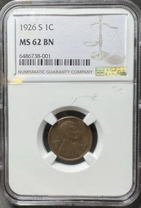 1926-S Lincoln Cent 1C MS62 BN NGC - Picture 1 of 3