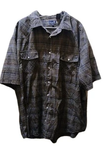 RK Brand Pearl Snap Shirt Men Sz 3X Blue Black Plaid Western Rockabilly Cowboy - Picture 1 of 13