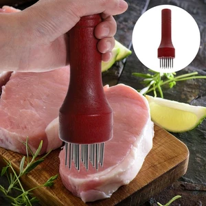 Stainless Steel Meat Tenderizer Mallet Wood Handle Meat Blades Needle Food - Picture 1 of 10