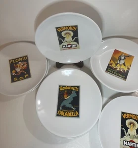 Pottery Barn Vintage Cocktail Plates 8" Set of 8 Martini Florio Vermouth - Picture 1 of 7