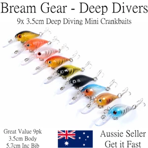 9 Mini Hardbody Crankbaits Deep Diving Fishing Lures Bream Bass 35mm 3.5cm Body - Picture 1 of 4