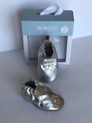 ROBEEZ 100% Leather 0-6 Months Loved and Cherished Baby Silver Soft Crib Shoes  - Image 1 of 4